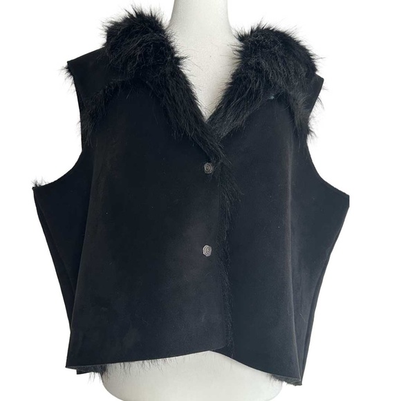 Vintage Deborah Murray 90s y2k Faux Suede Faux Fur Black Penny Lane Mobwife Vest - Picture 2 of 11